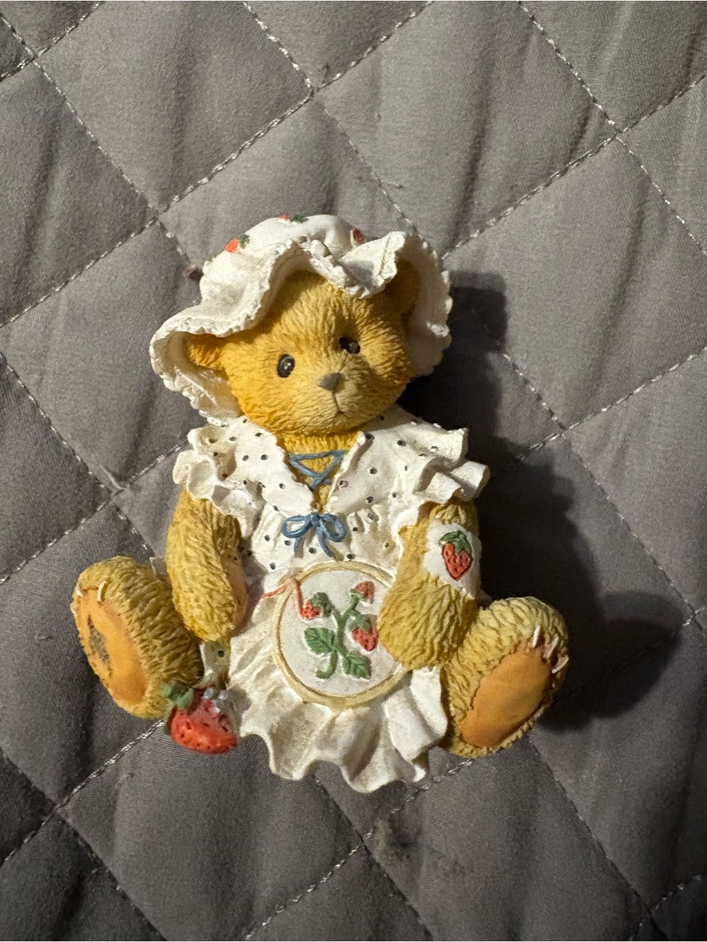 Cherished Teddies Yellow Bear in White Strawberry Dress Jenna